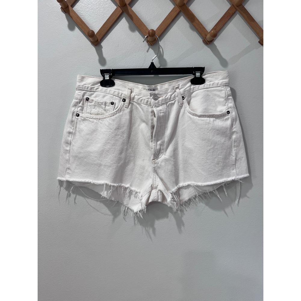 AGOLDE Parker High Rise Cut Off Denim Shorts White Size 32 Button Fly Distressed